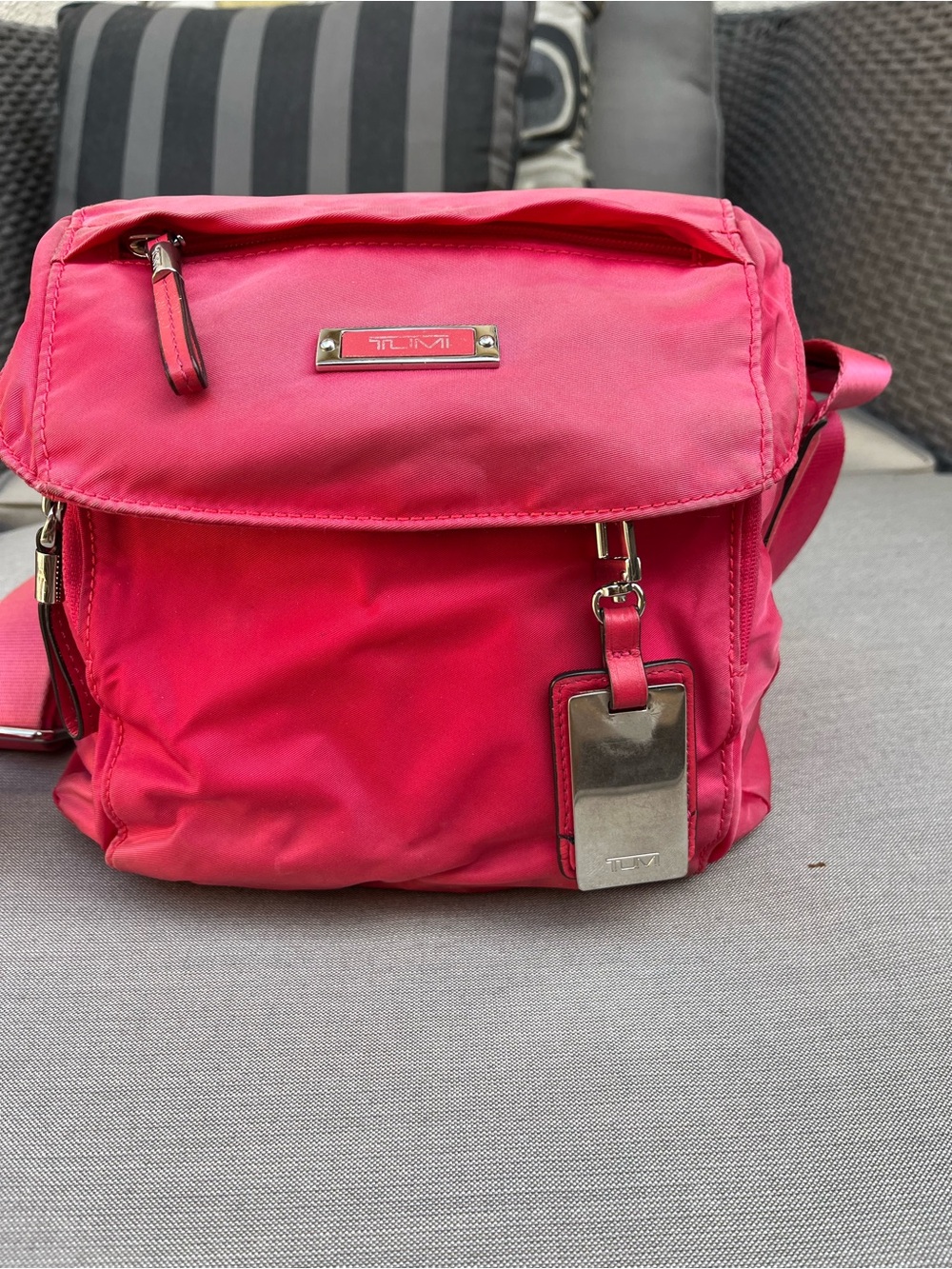 Tumi Hot Pink Nylon Crossbody with Silver Hardware